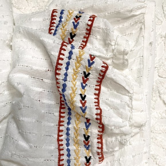 ACOS&A white boho cotton tunic top XL – embroidered v-neck, puff sleeves - Picture 6 of 8